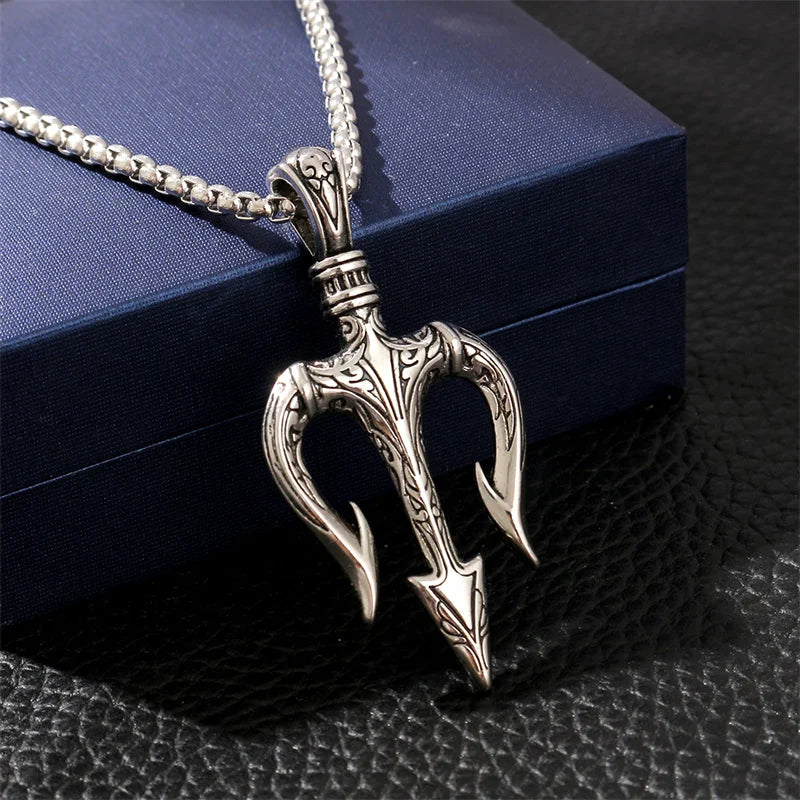 Vintage Poseidon Trident Pendant Necklace.