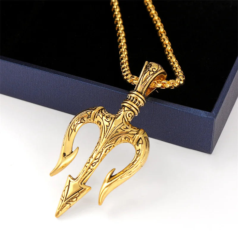 Vintage Poseidon Trident Pendant Necklace.