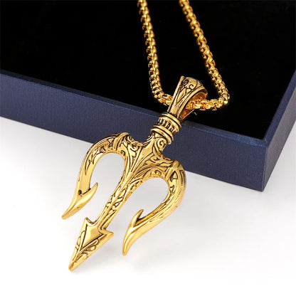 Vintage Poseidon Trident Pendant Necklace.