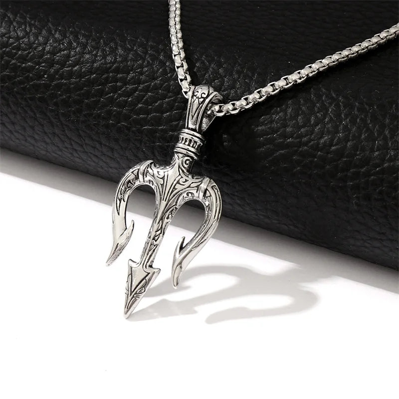 Vintage Poseidon Trident Pendant Necklace.