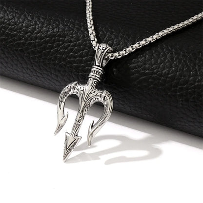 Vintage Poseidon Trident Pendant Necklace.