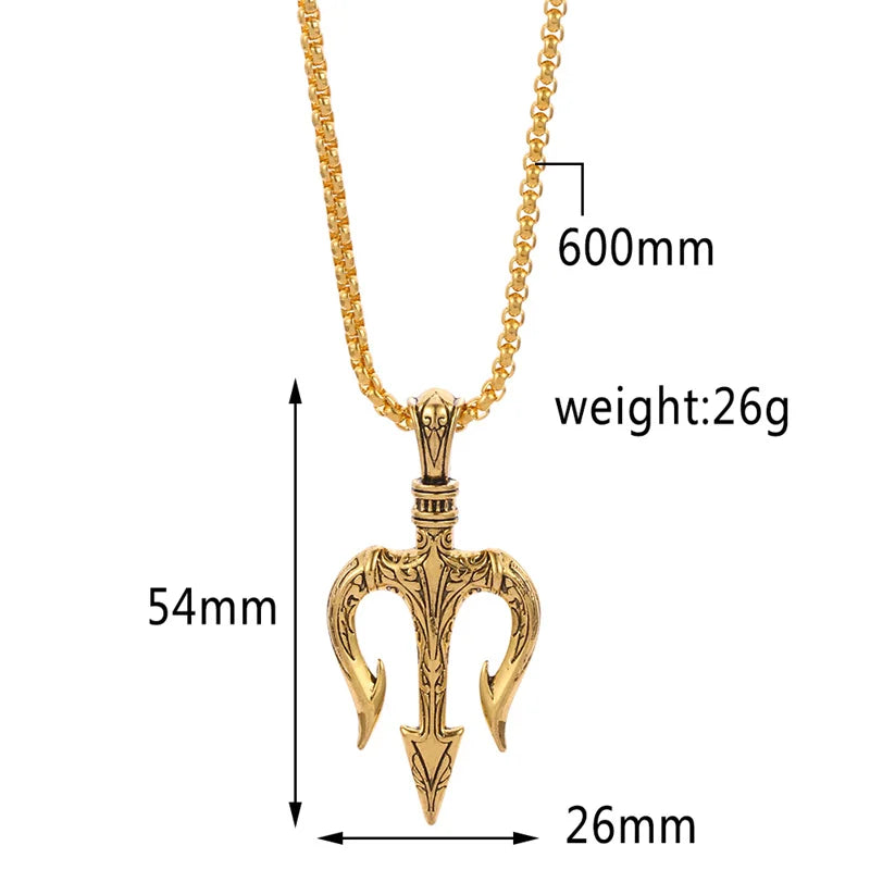 Vintage Poseidon Trident Pendant Necklace.