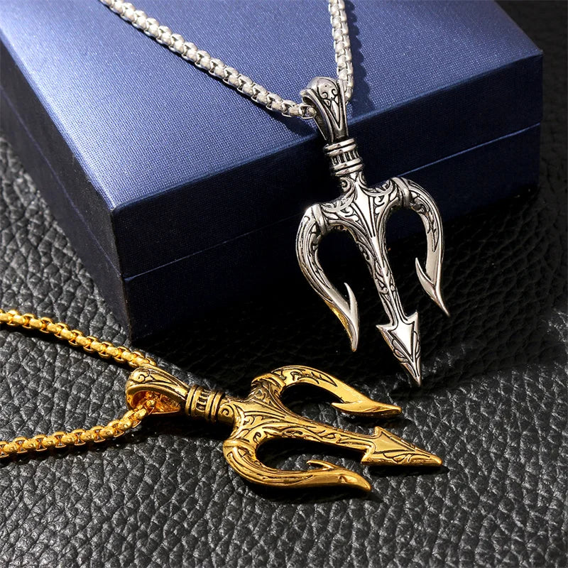 Vintage Poseidon Trident Pendant Necklace.
