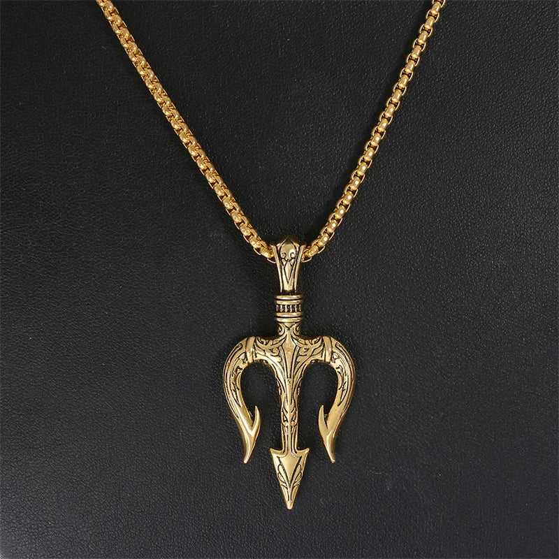 Vintage Poseidon Trident Pendant Necklace.