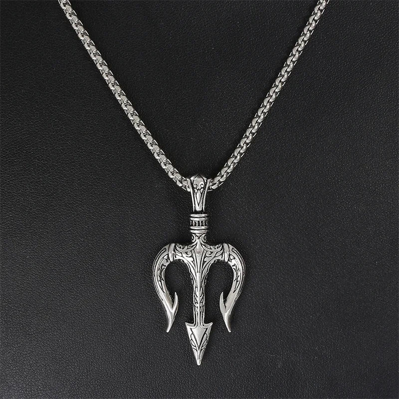 Vintage Poseidon Trident Pendant Necklace.