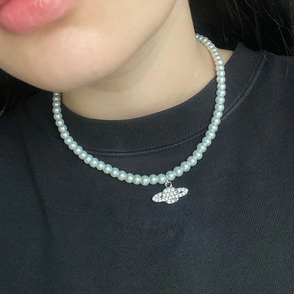 Vintage Saturn Pearl Necklace.