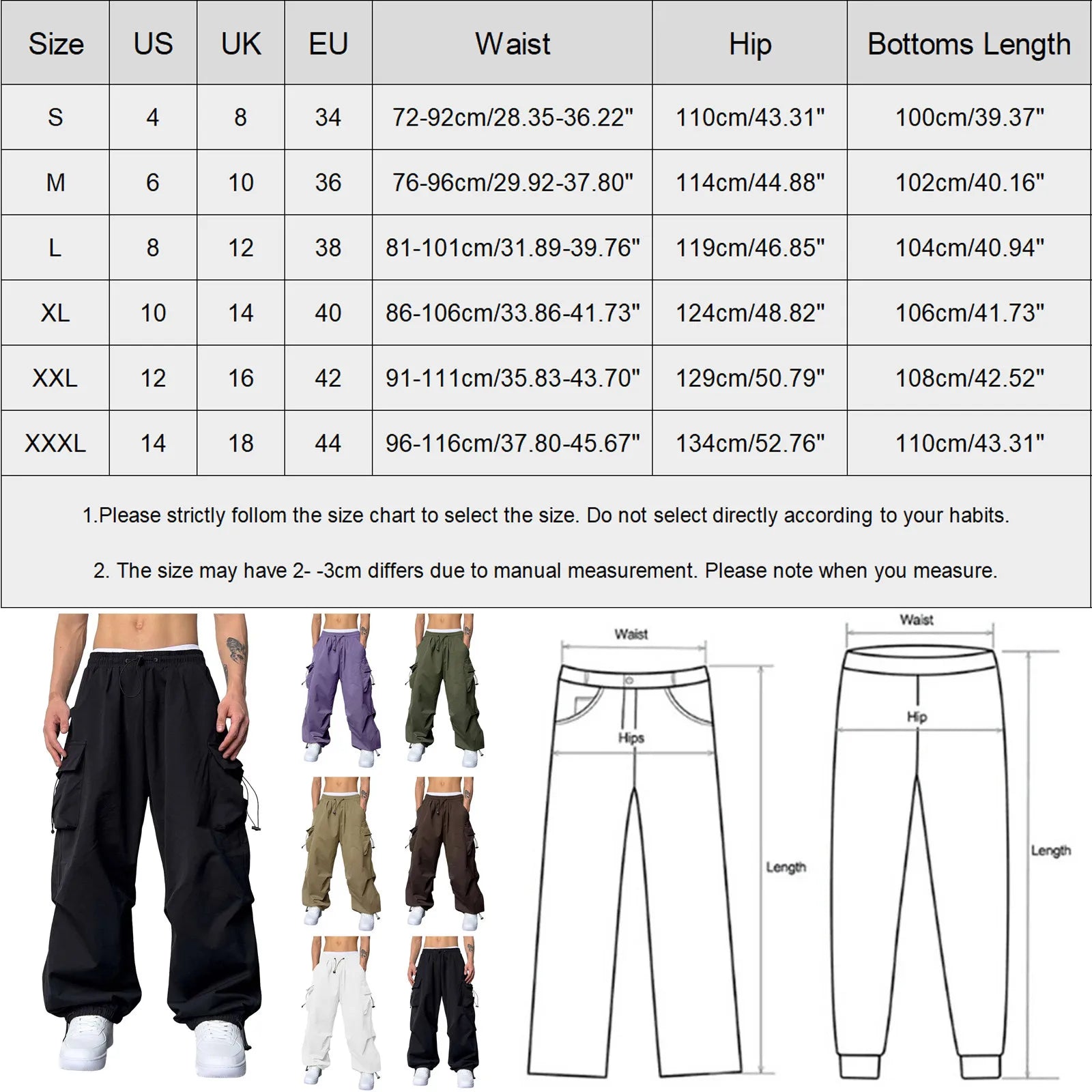 Oversized Cargo Pants Streetwear Vintage Baggy Pants Parachute Pants.