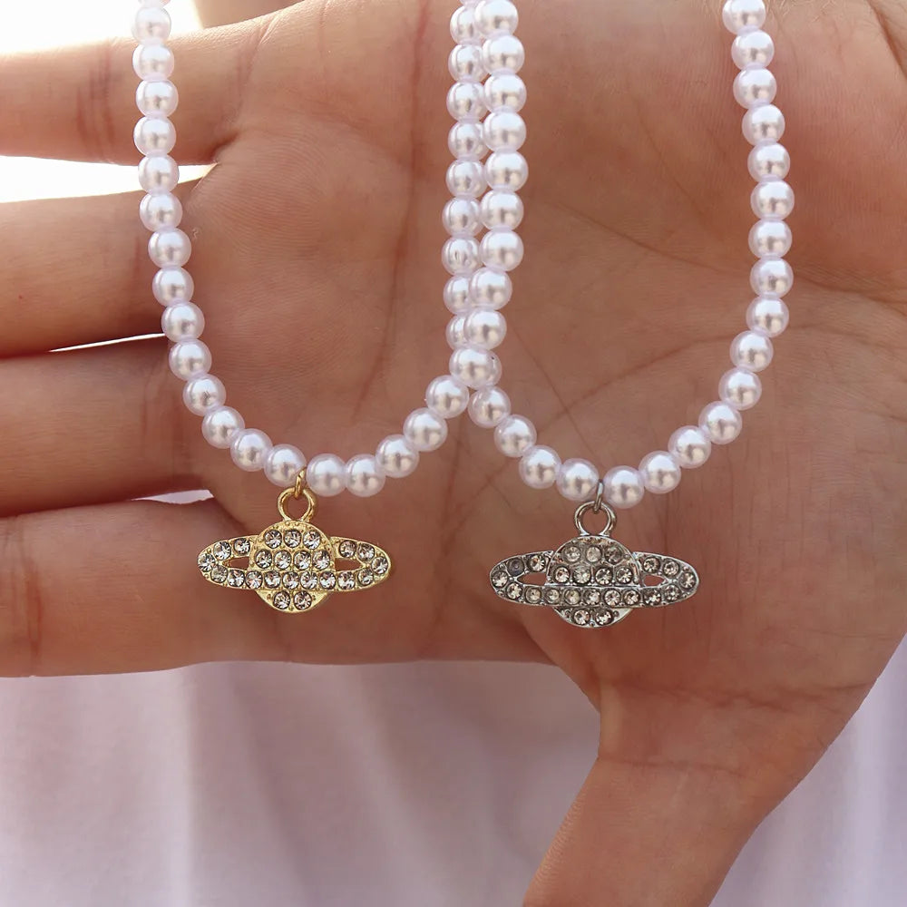 Vintage Saturn Pearl Necklace.
