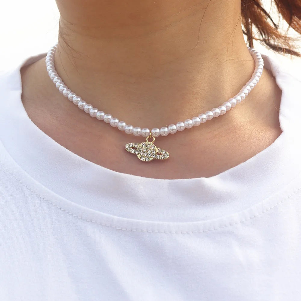 Vintage Saturn Pearl Necklace.