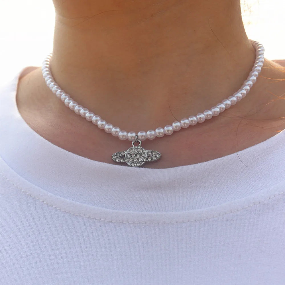 Vintage Saturn Pearl Necklace.