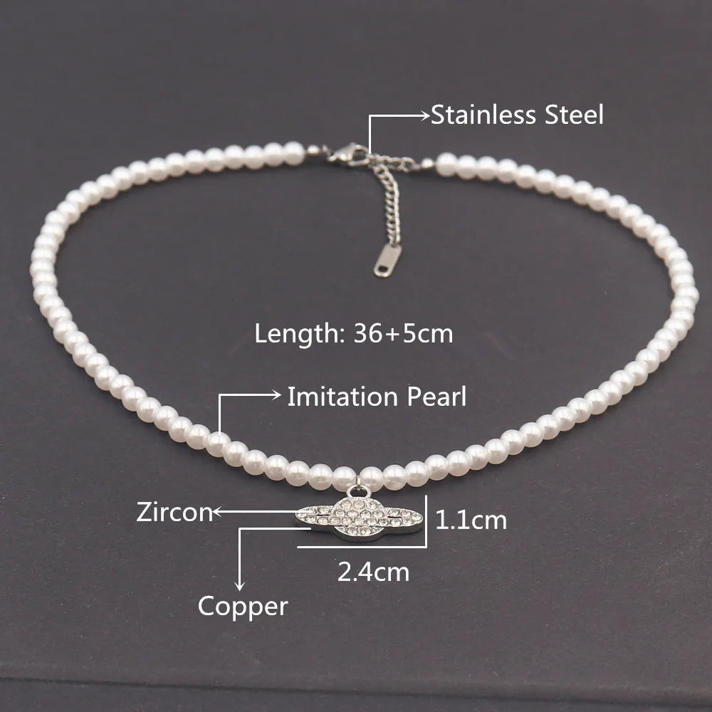 Vintage Saturn Pearl Necklace.